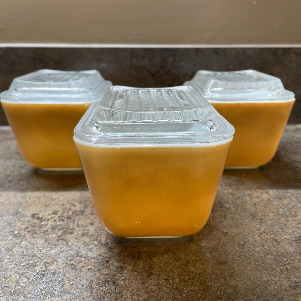 Vintage Pyrex Refrigerator Storage Dishes With Ribbed Lids Tan Set Homestead